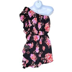 Tularosa Costa Floral Ruffle Mini Dress XS NWT Black Asymmetric Boho Feminine
